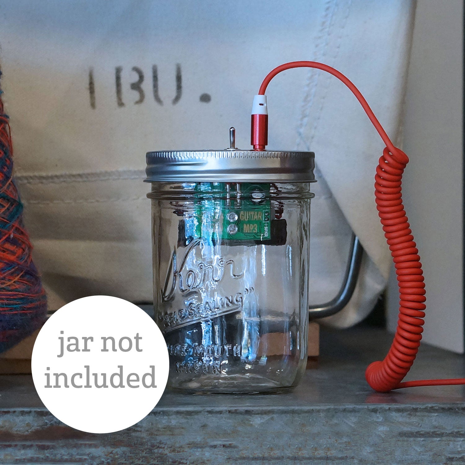 DIY Kit - Portable Speaker & Guitar Amplifier (Red Cord, use a jar from home)